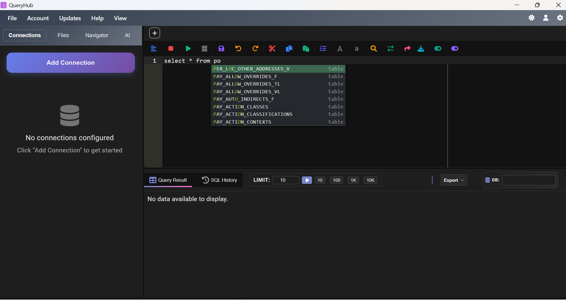 Query Hub - Oracle SQL Developer Interface